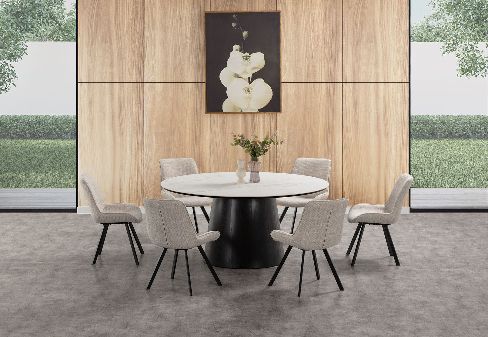THANOS 7 PIECE CERAMIC DINING SUITE WITH VESTA CHAIRS WHITE