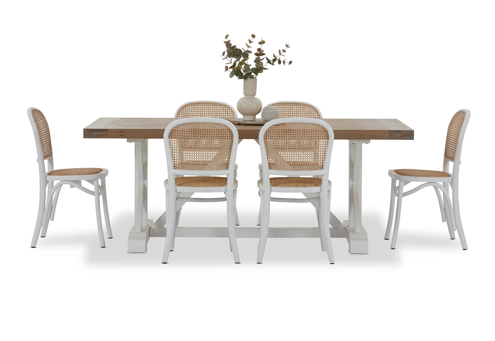 NORMANDY 7 PIECE DINING SUITE WITH TOULOUSE DINING CHAIRS. WHITE