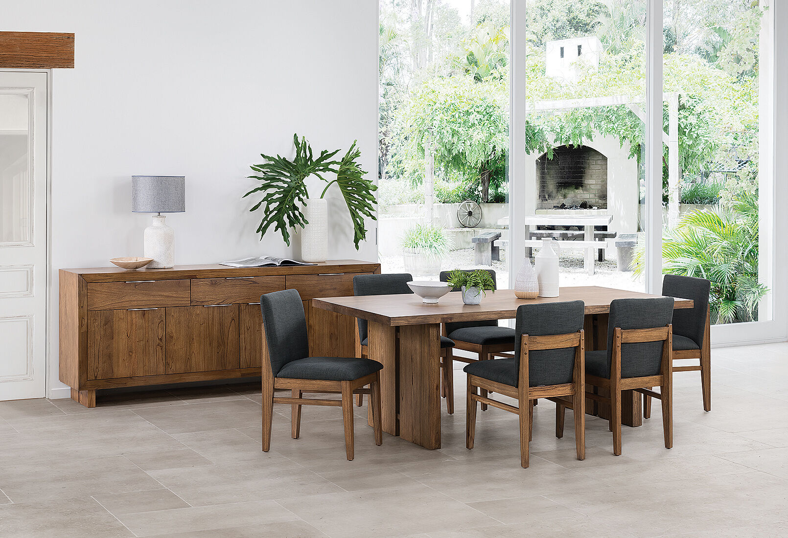 SORVINO 7 PIECE DINING SUITE. CHARCOAL