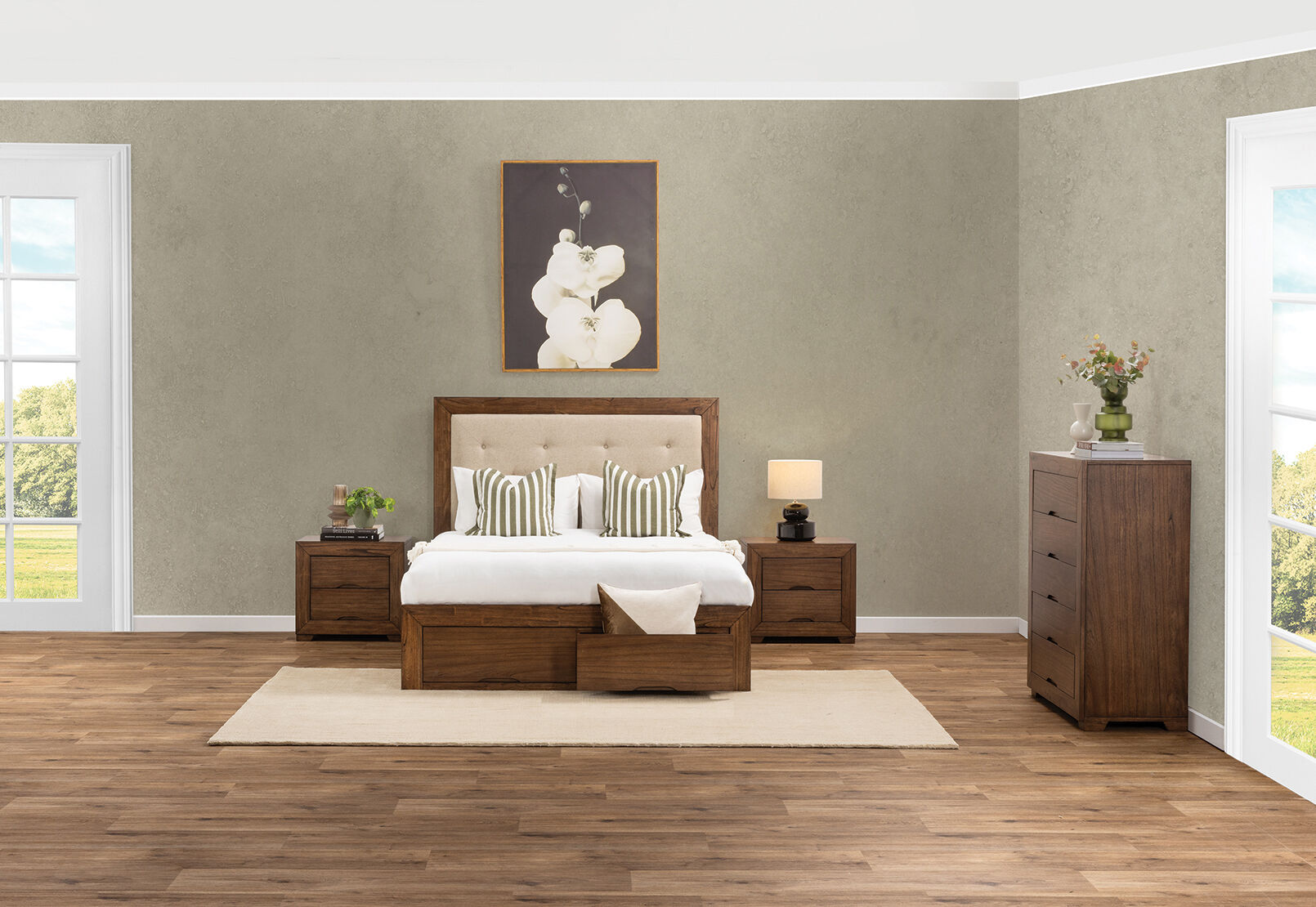 BOGOTA 2 DRAWER QUEEN BED DARK WALNUT