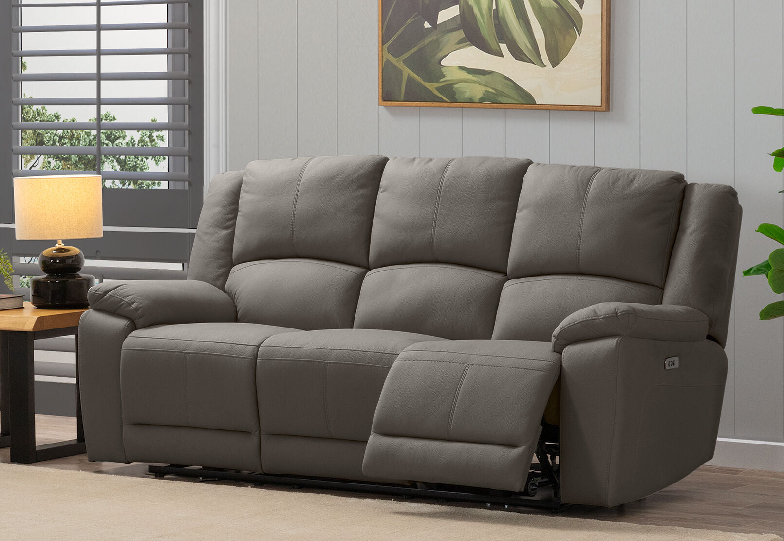 RODDICK FABRIC 3 SEATER WITH ELECTRIC RECLINERS STEEL