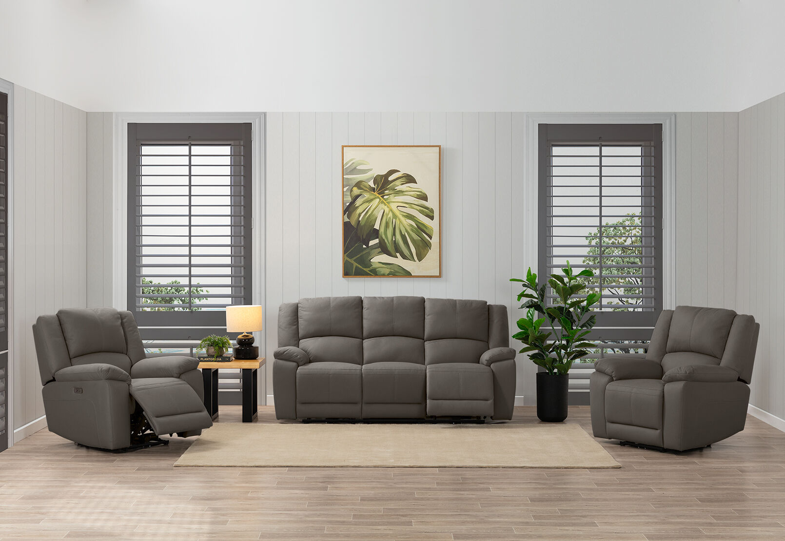 RODDICK FABRIC 3 SEATER WITH ELECTRIC RECLINERS STEEL