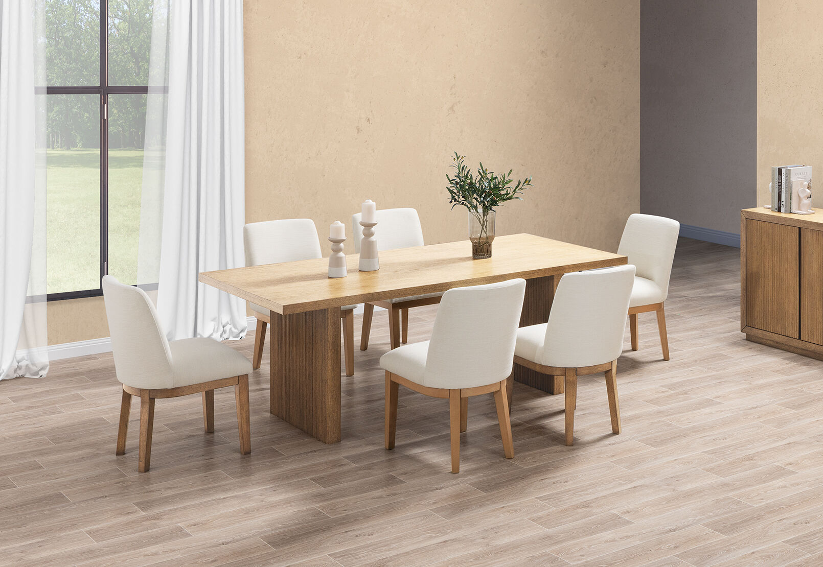 THORIN 7 PIECE SUITE WITH CORA CHAIRS NATURAL/BEIGE