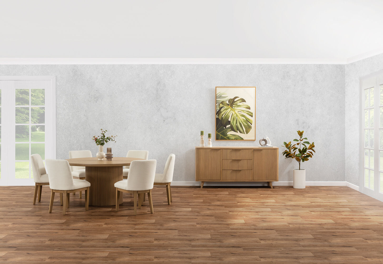 MIRAN 7 PIECE 1500 DINING SUITE WITH CORA DINING CHAIRS NATURAL/BEIGE