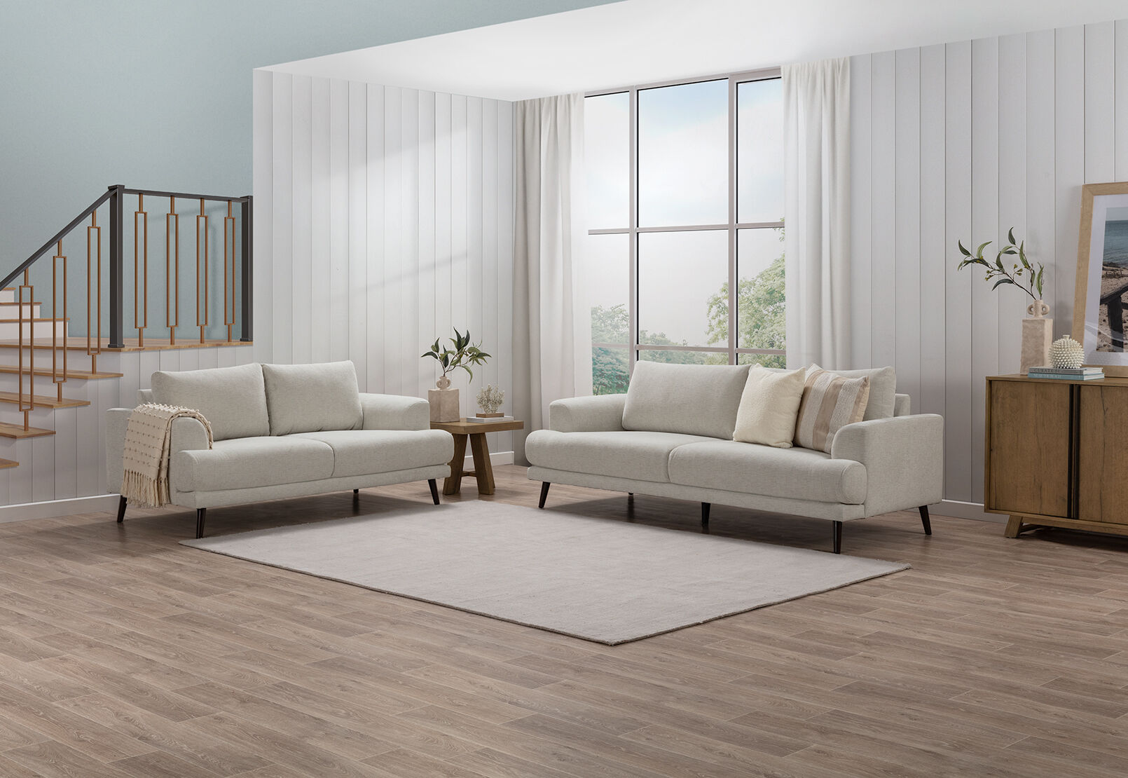 JERMAINE FABRIC 3 SEAT SOFA BEIGE