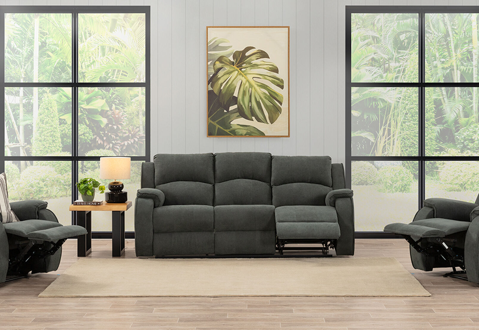 KAYDEN FABRIC 3 SEATER WITH RECLINERS DARK GREY