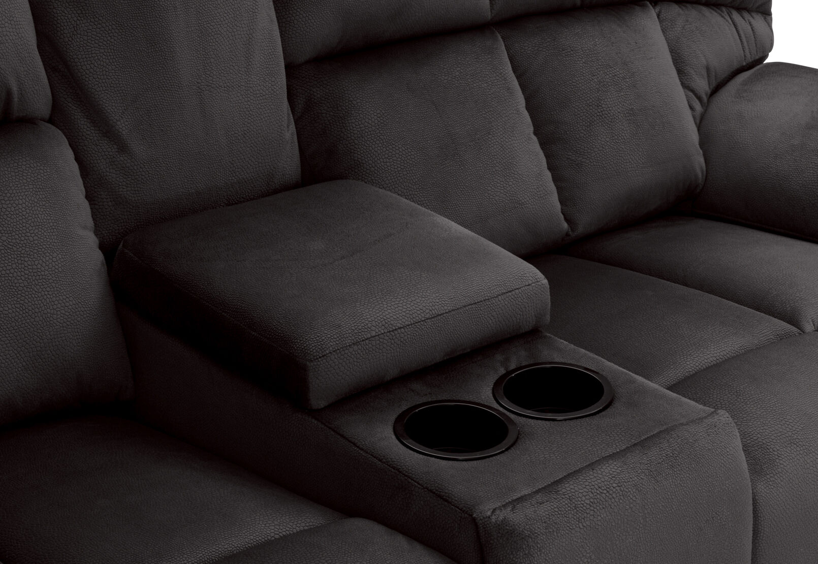 LEBRON FABRIC 2 SEATER WITH RECLINERS AND CONSOLE CHARCOAL