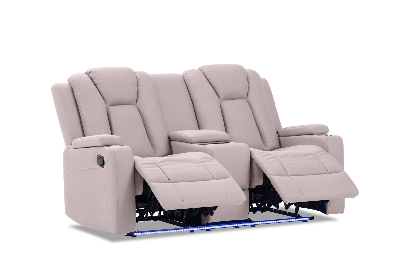 TRAVIS FABRIC 2 SEATER WITH RECLINERS AND CONSOLE LIGHT GREY