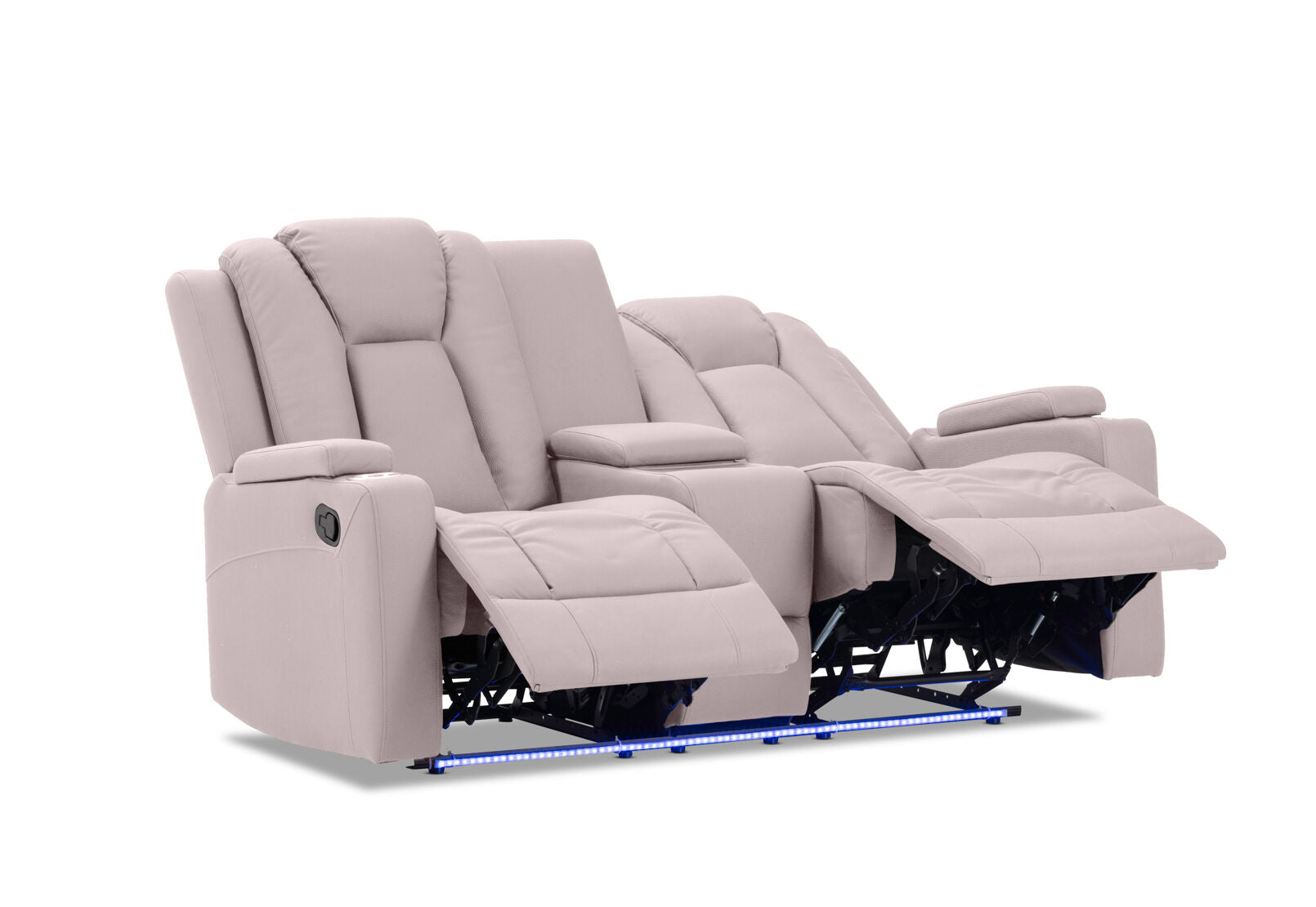 TRAVIS FABRIC 2 SEATER WITH RECLINERS AND CONSOLE LIGHT GREY