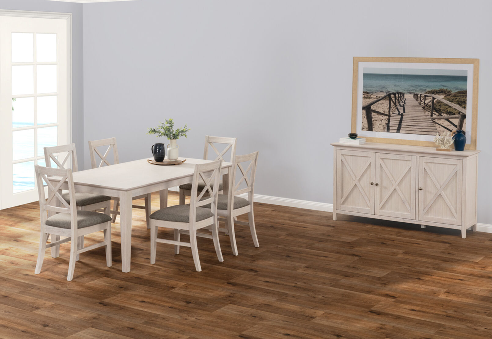 ARDAL 7 PIECE DINING SUITE WHITE WASH