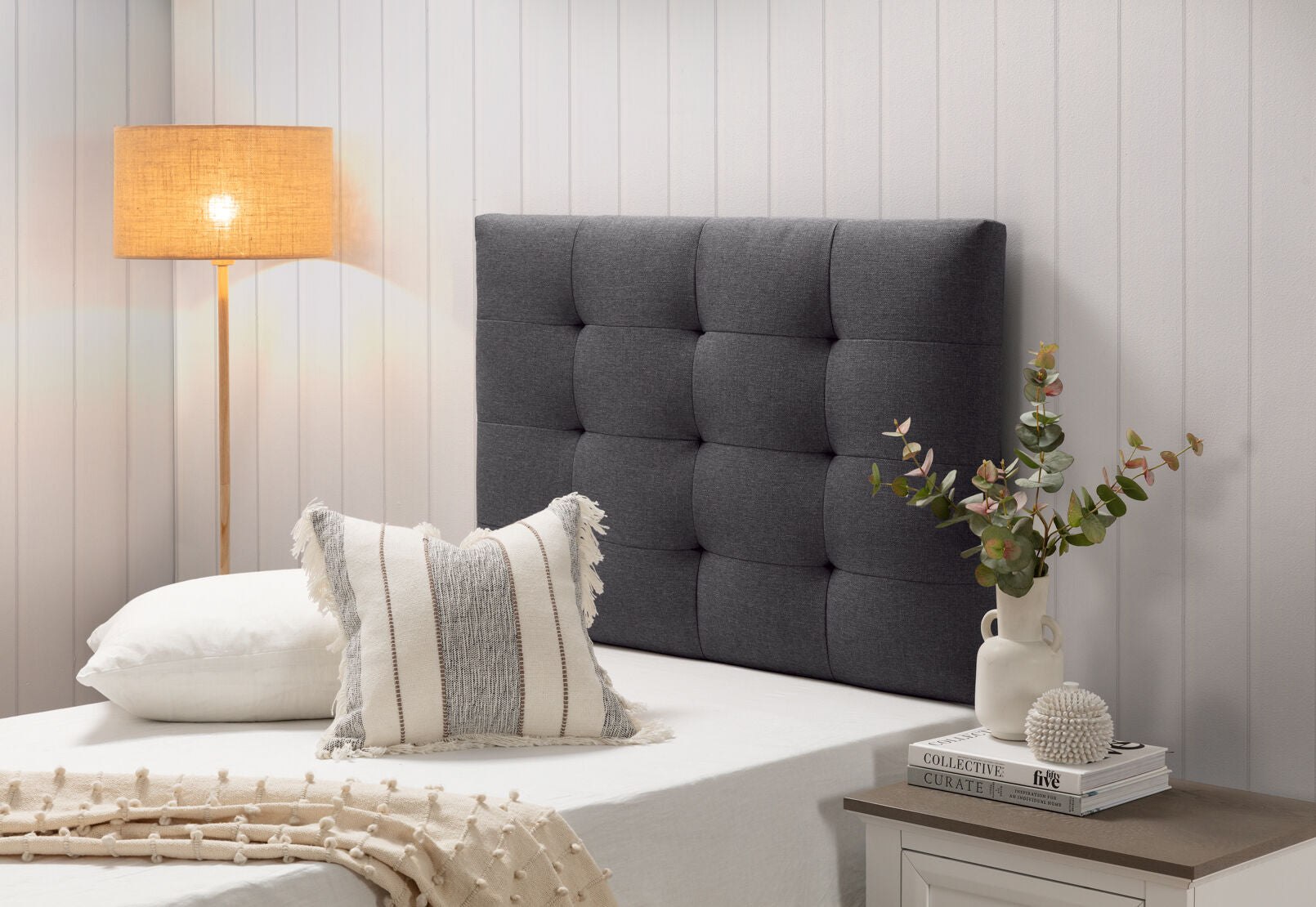 MIDTOWN KING SINGLE HEADBOARD DARK GREY