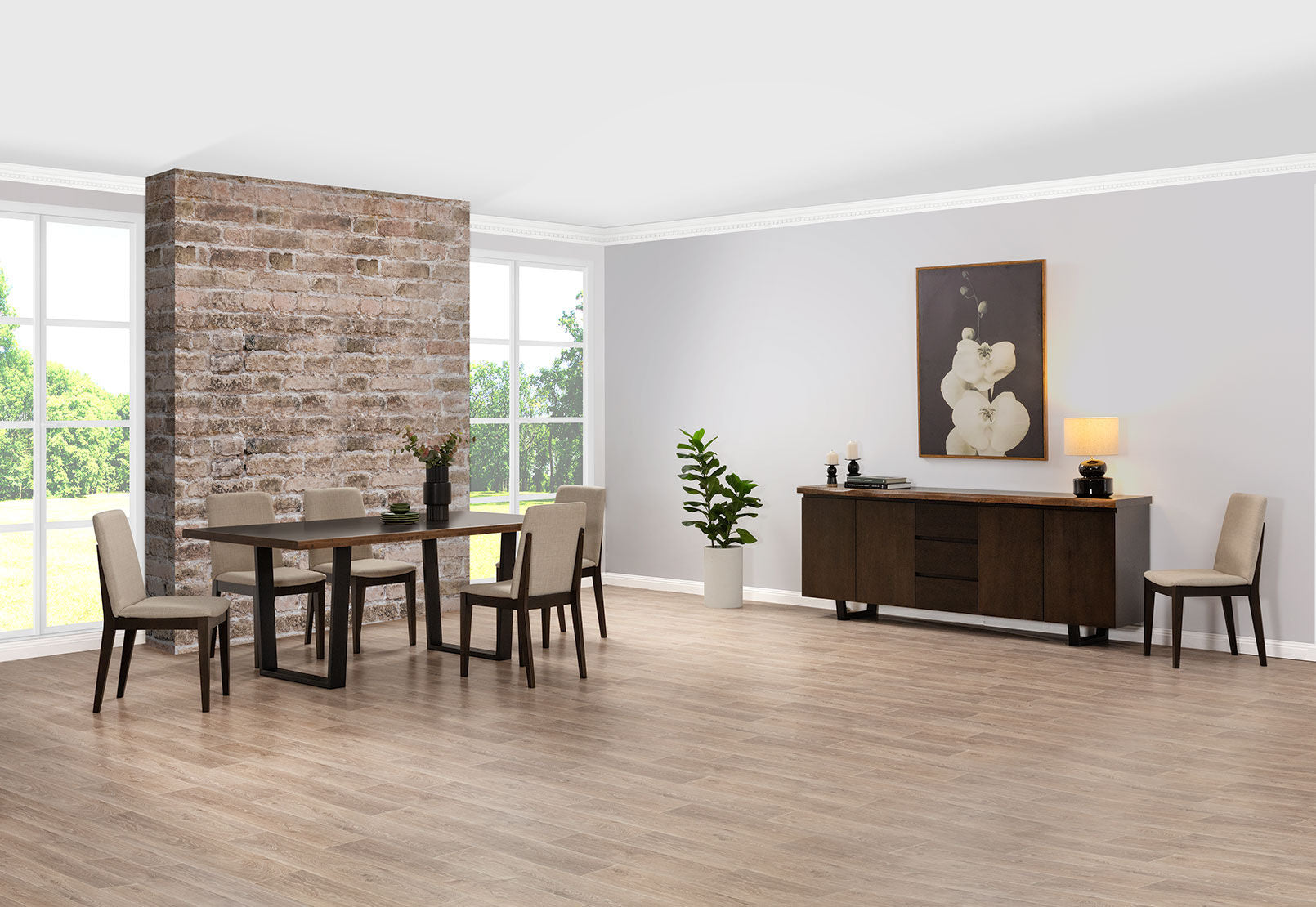 NERO 7 PIECE 1800 DINING SUITE. DARK WALNUT