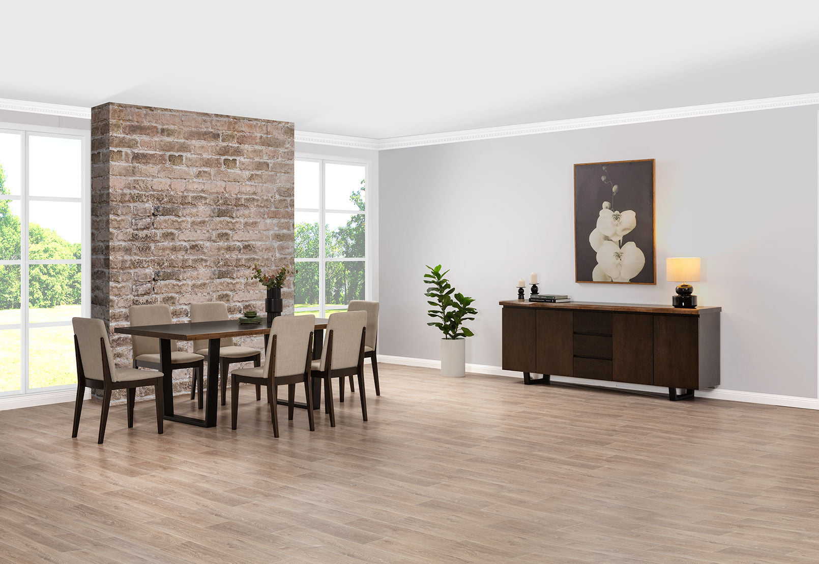 NERO 7 PIECE 1800 DINING SUITE. DARK WALNUT