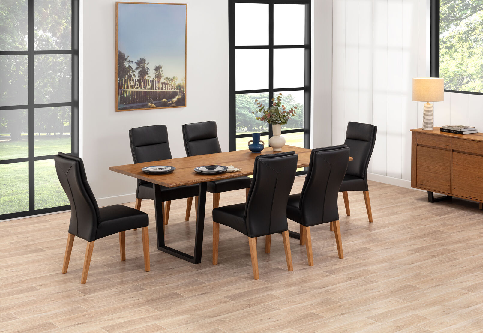 AMMAN 7 PIECE SUITE WITH ASHEVILLE DINING CHAIRS BLACK
