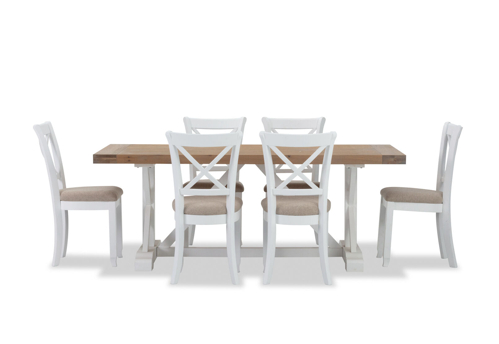 NORMANDY 7 PIECE DINING SUITE WITH MALU DINING CHAIRS WHITE/OAK