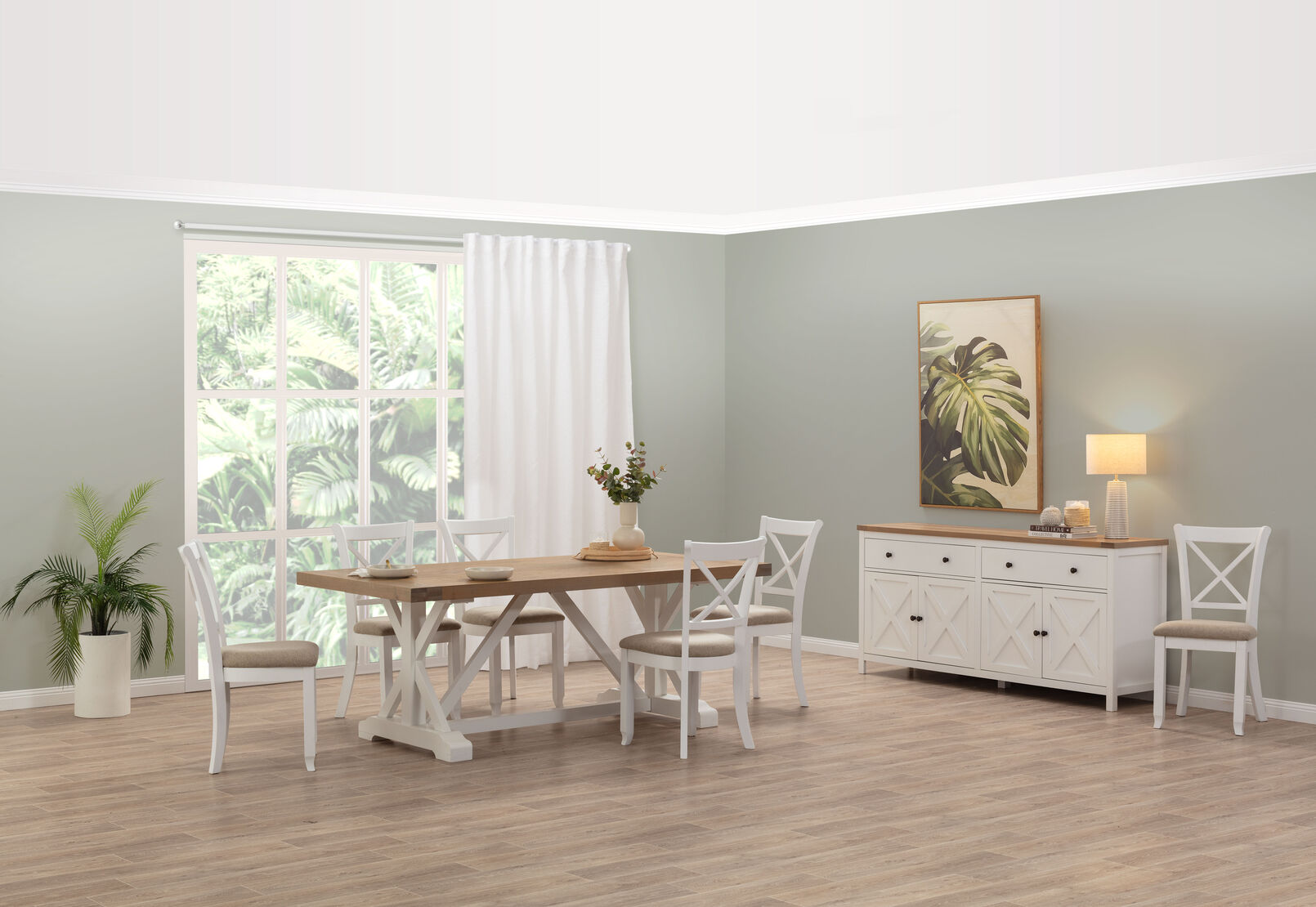 NORMANDY 7 PIECE DINING SUITE WITH MALU DINING CHAIRS WHITE/OAK
