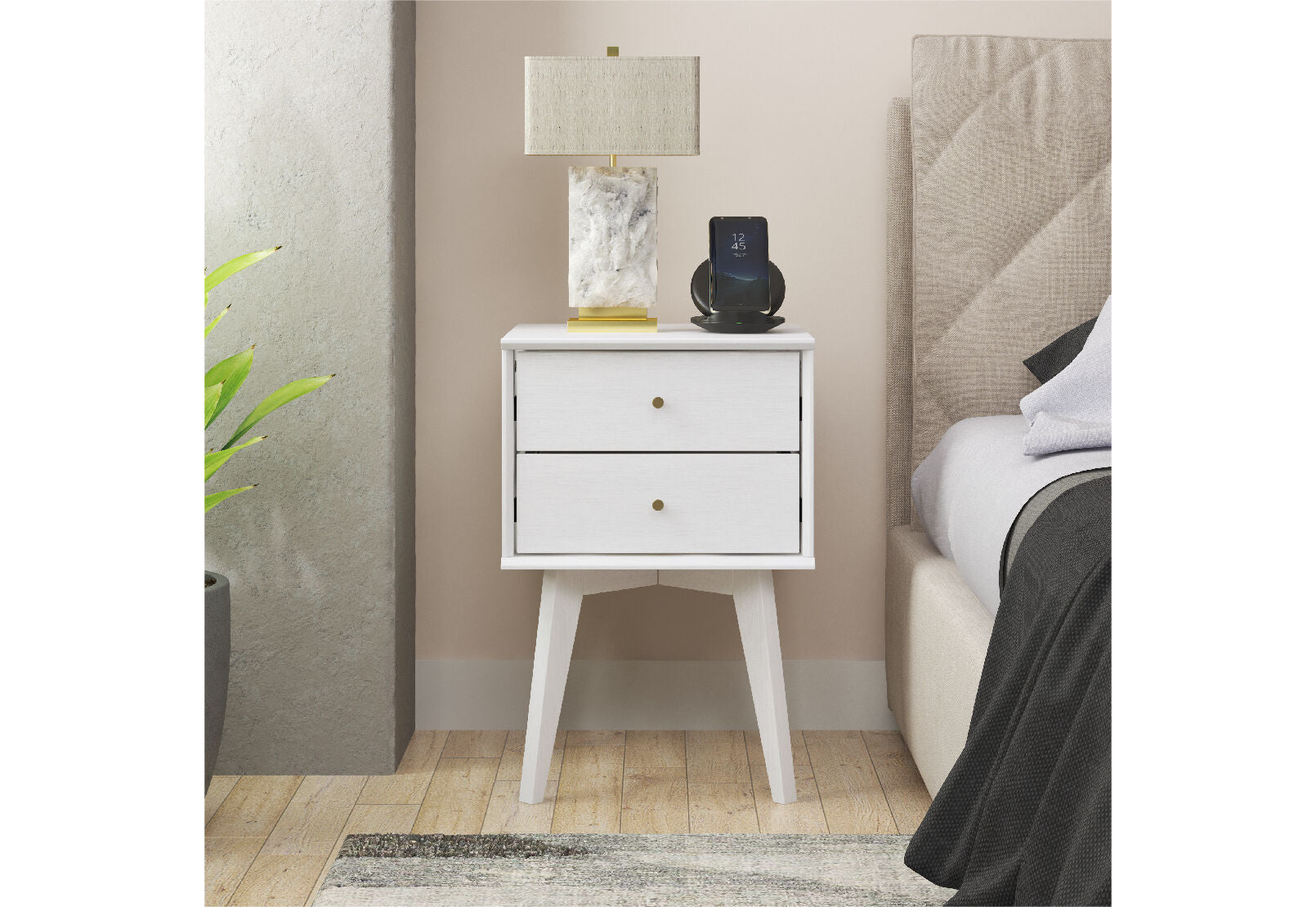 FIELDS 2 DRAWER BEDSIDE TABLE PEARL WHITE