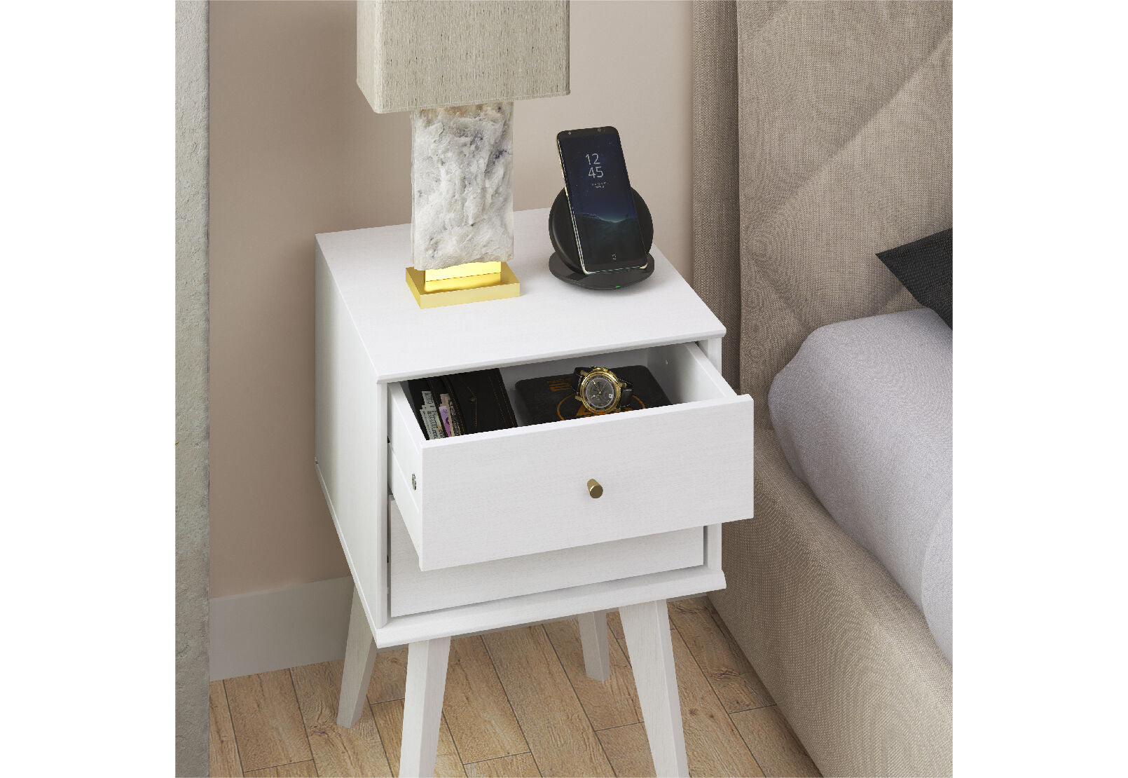 FIELDS 2 DRAWER BEDSIDE TABLE PEARL WHITE