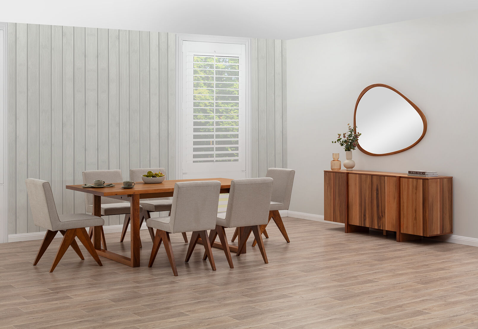 CULLIN 7 PIECE DINING SUITE WITH LELAND DINING CHAIRS BEIGE