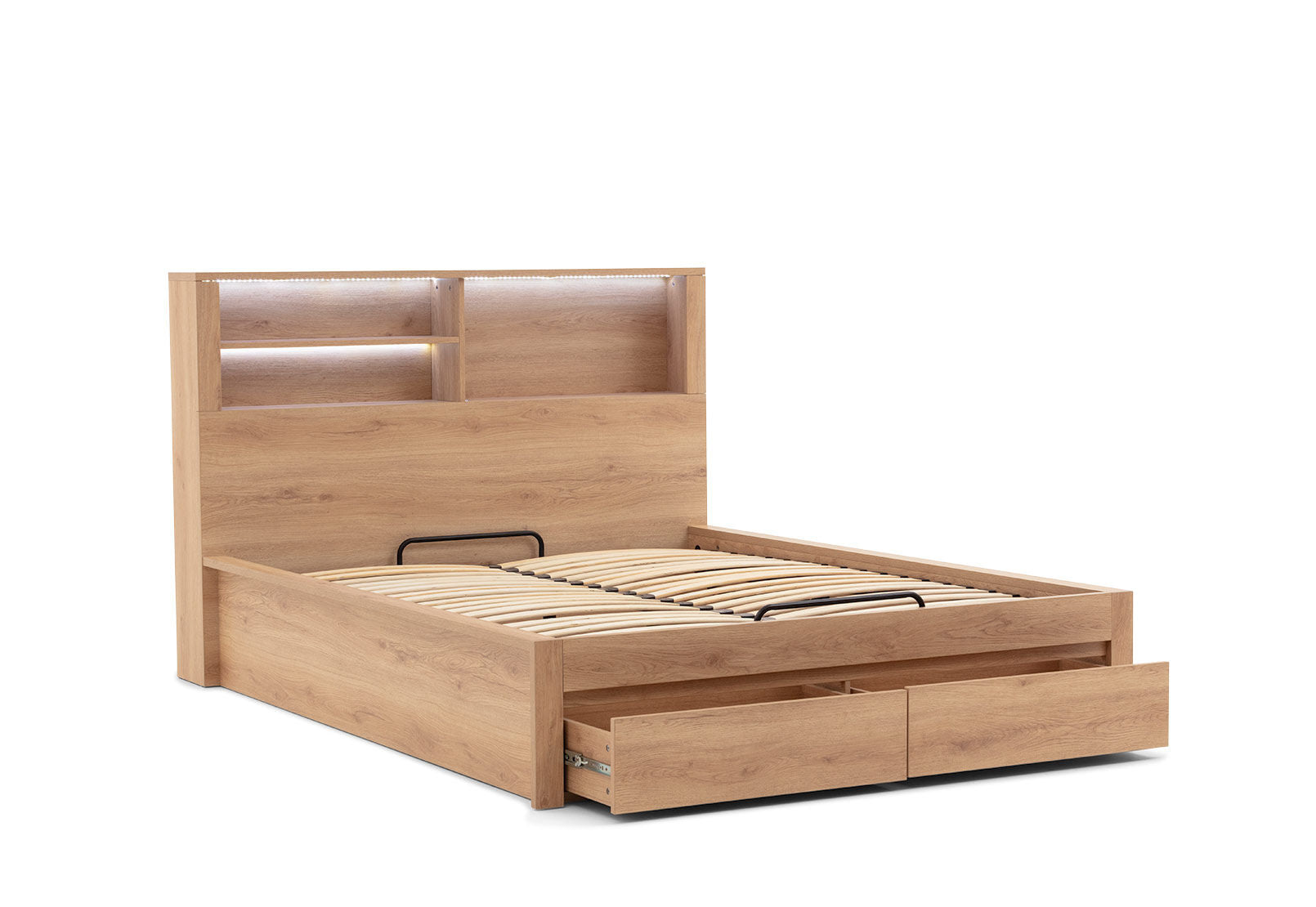 COLWYN BAY QUEEN GAS LIFT BED WITH 2 DRAWERS NATURAL