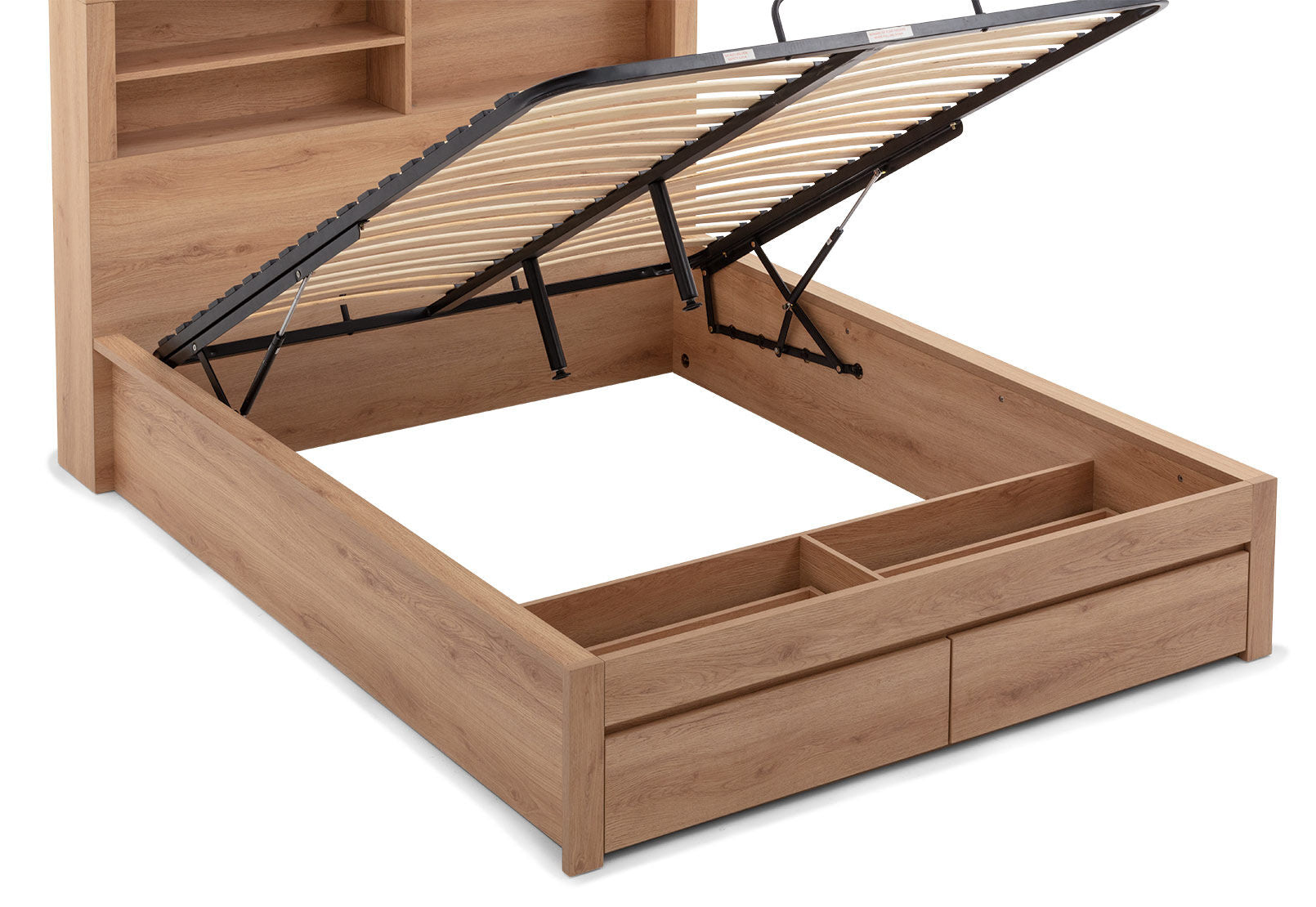 COLWYN BAY QUEEN GAS LIFT BED WITH 2 DRAWERS NATURAL