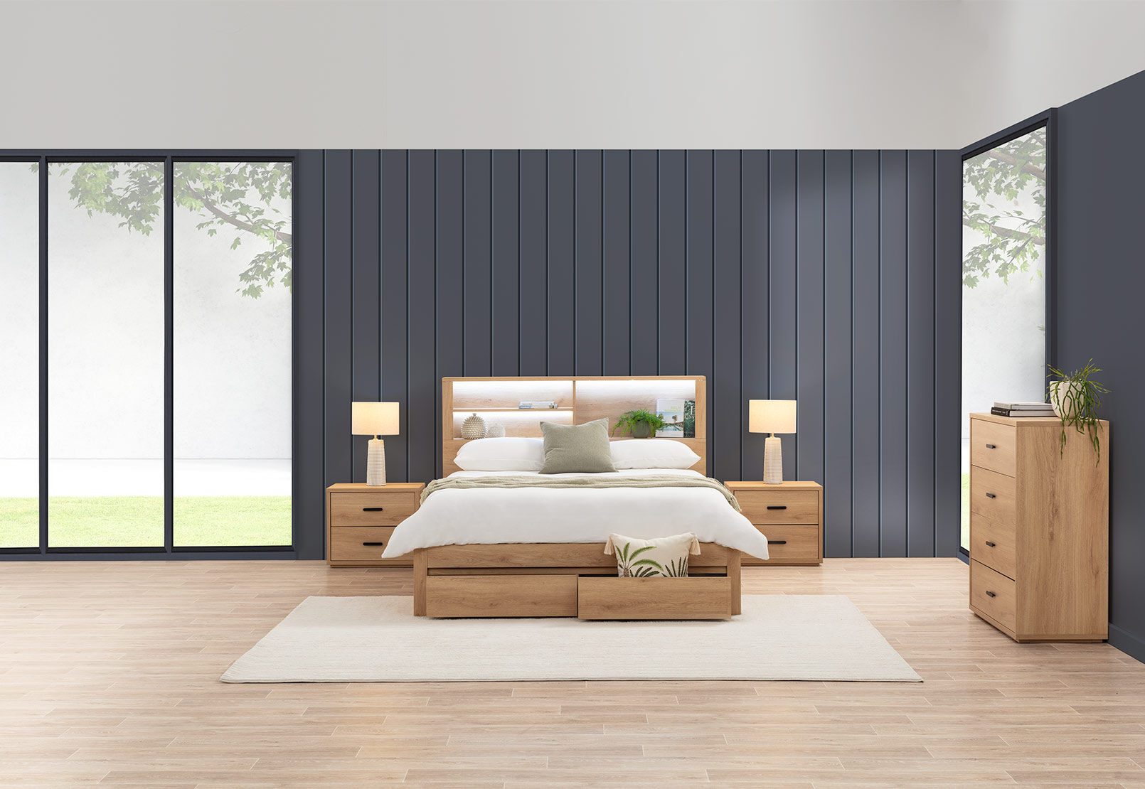 COLWYN BAY QUEEN GAS LIFT BED WITH 2 DRAWERS NATURAL