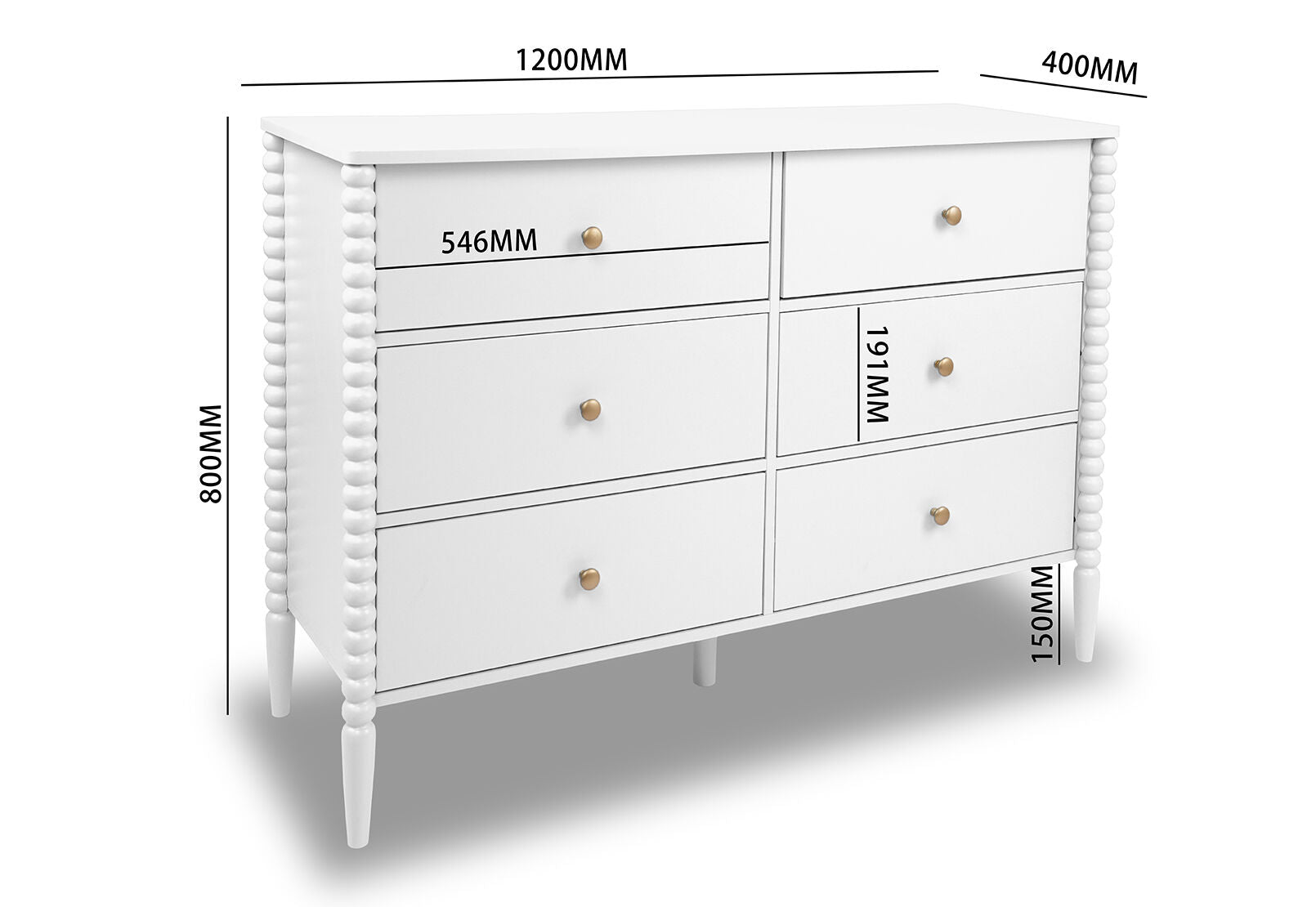 PORDENONE 6 DRAWER DRESSER WHITE