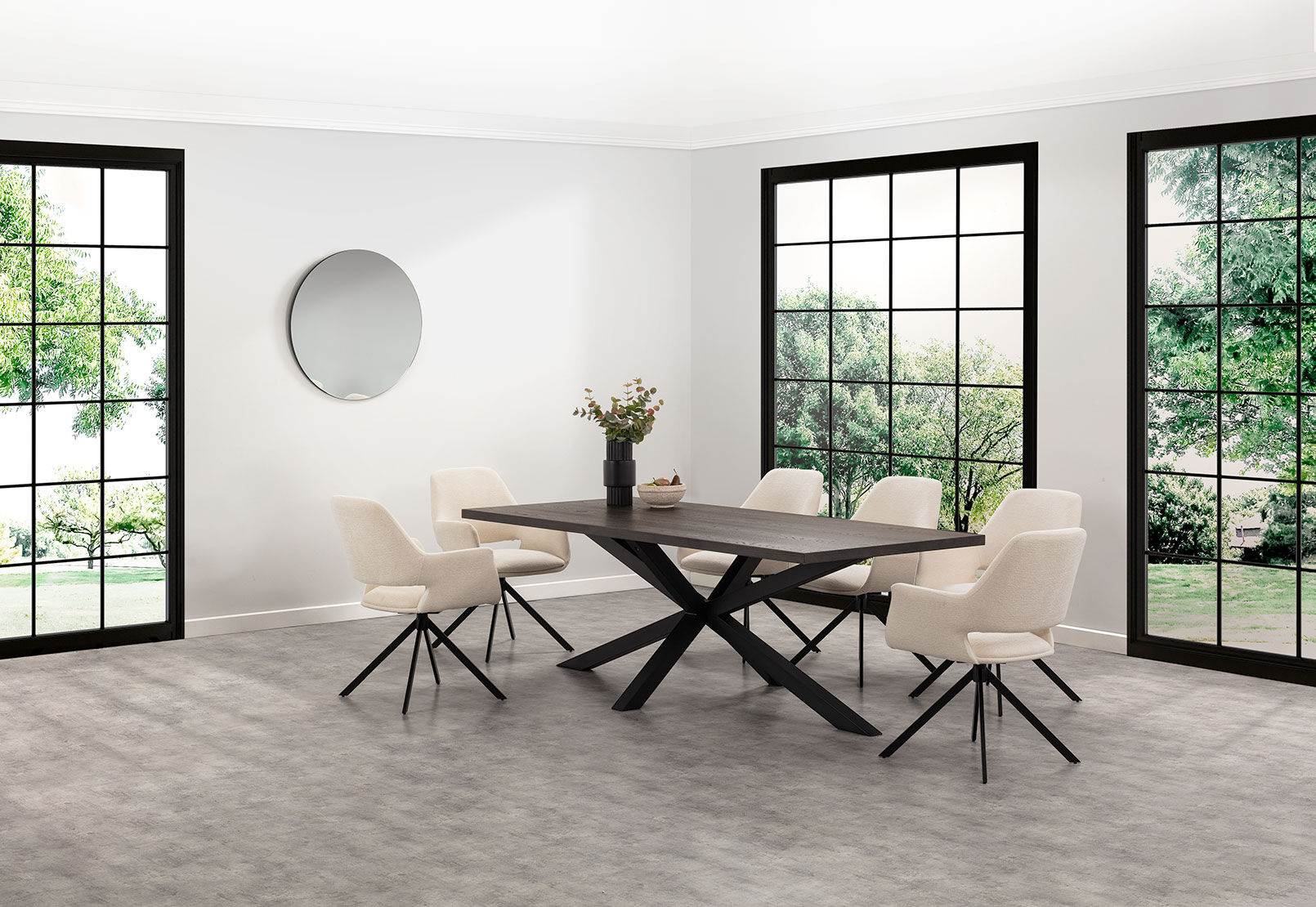 ALDERGROVE 9 PIECE DINING SUITE WITH LORCAN DINING CHAIRS WALNUT/CREAM