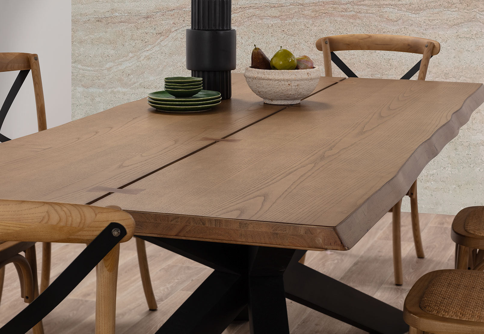 EVENDALE 7 PIECE DINING SUITE WITH AVANTEE DINING CHAIRS. NATURAL