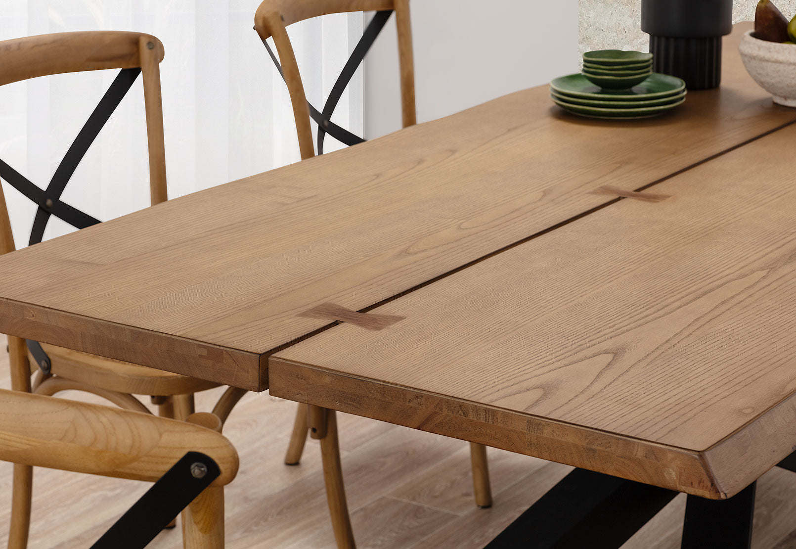 EVENDALE 7 PIECE DINING SUITE WITH AVANTEE DINING CHAIRS. NATURAL