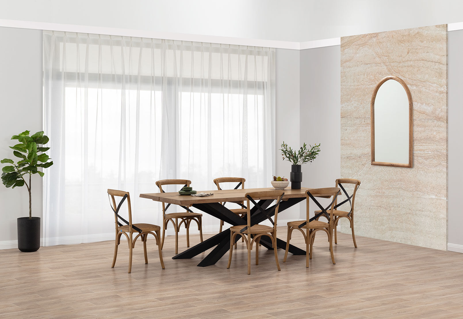 EVENDALE 7 PIECE DINING SUITE WITH AVANTEE DINING CHAIRS. NATURAL