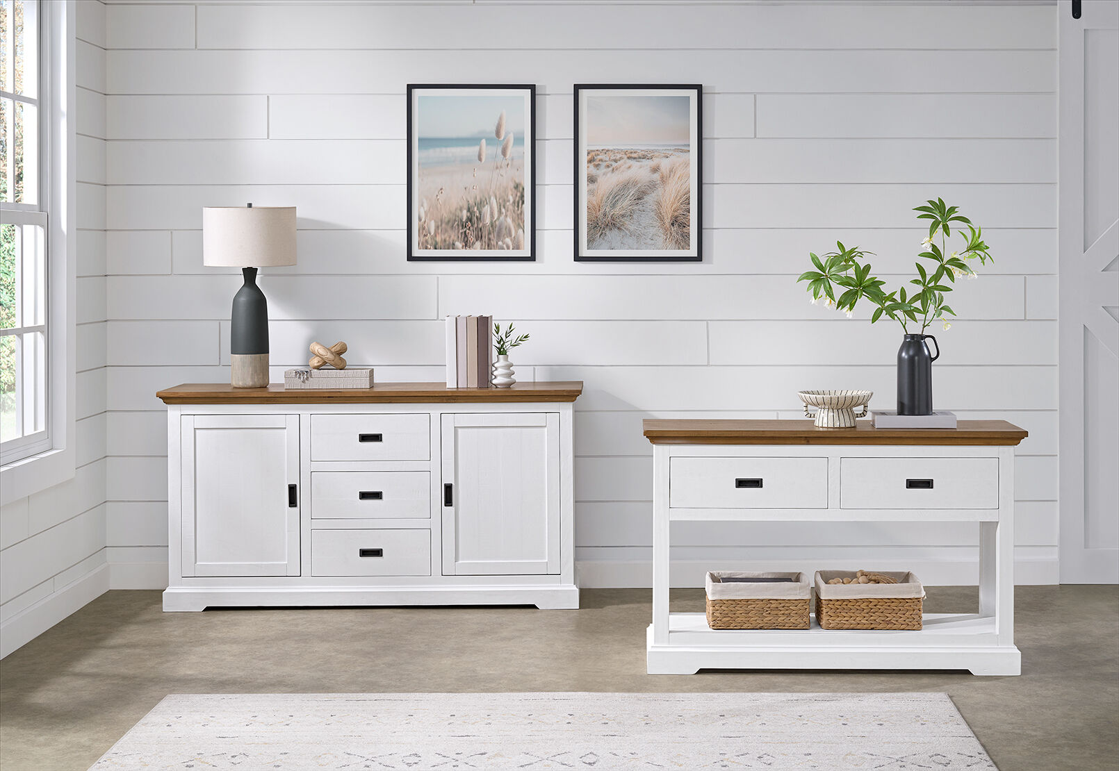 CHARLSBOURG SOFA TABLE WHITE/DARK PINE