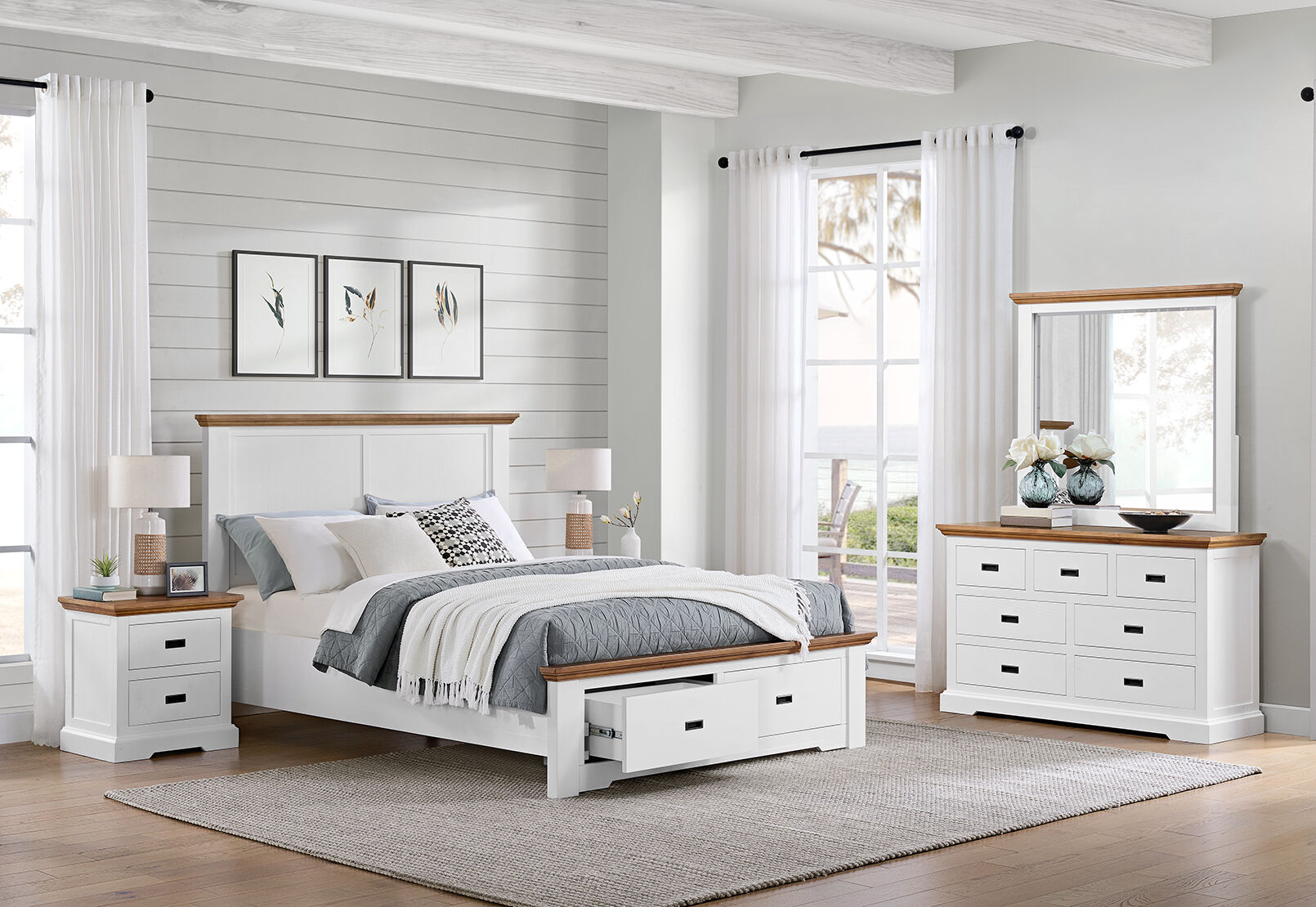 CHARLSBOURG DRESSER WITH MIRROR WHITE/DARK PINE