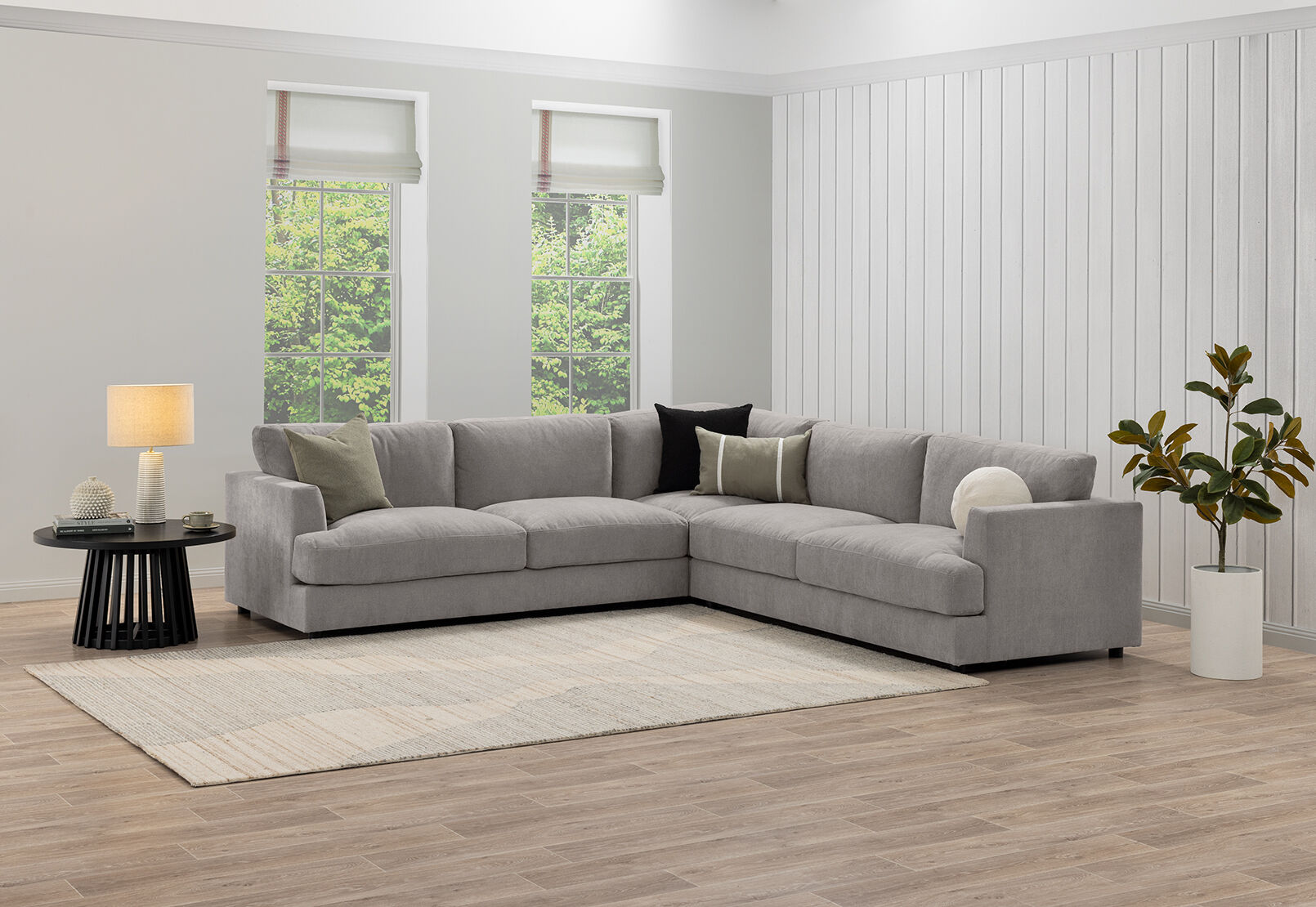 COURTNEY FABRIC 5 SEATER CORNER LOUNGE LIGHT GREY