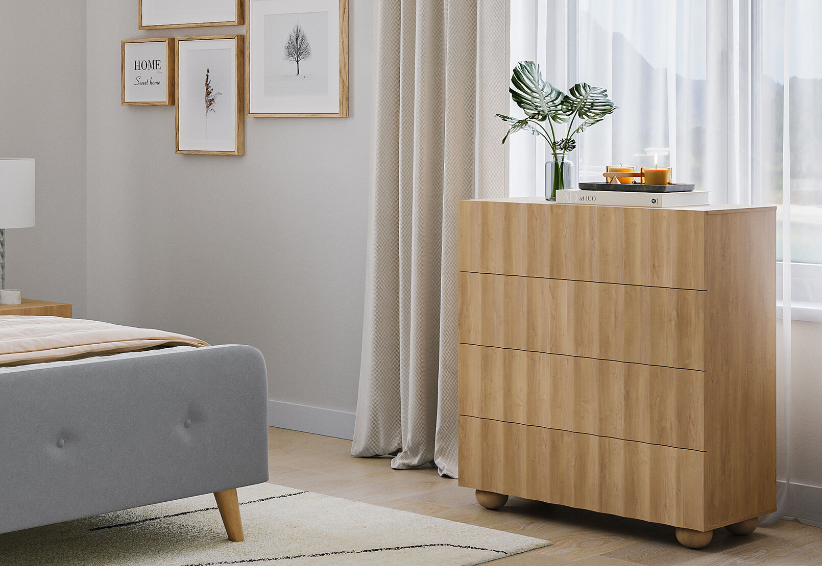 POWERS 4 DRAWER TALL CHEST NATURAL