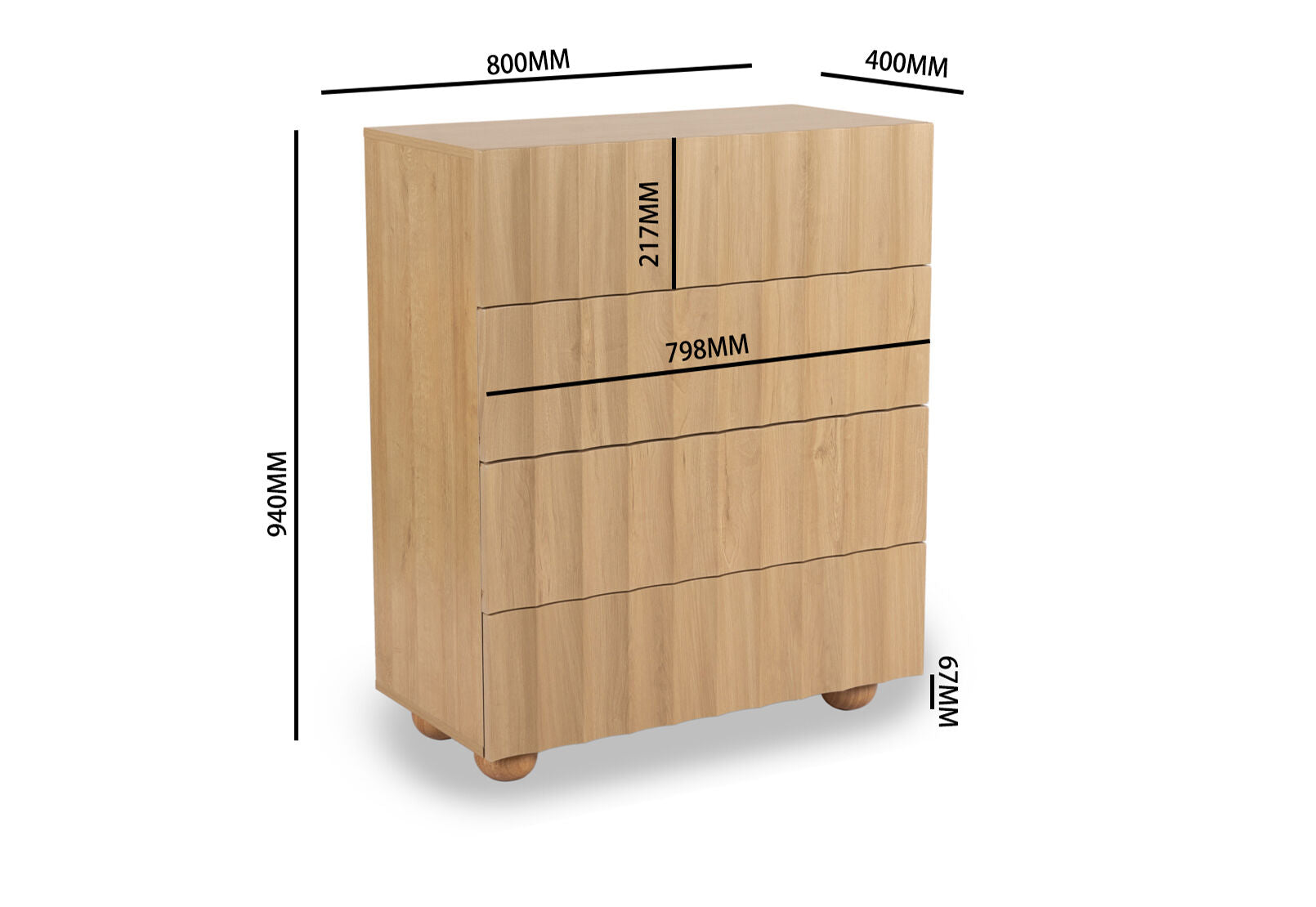 POWERS 4 DRAWER TALL CHEST NATURAL