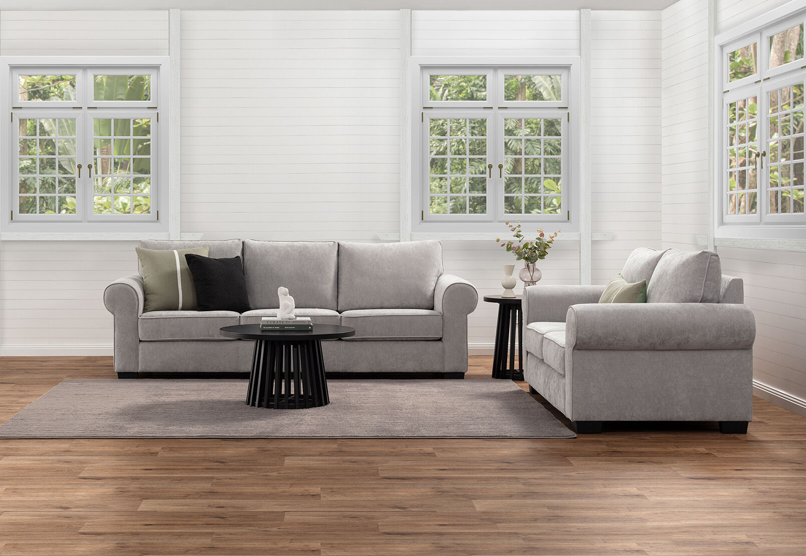 ALLI FABRIC 3 SEATER SOFA LIGHT GREY