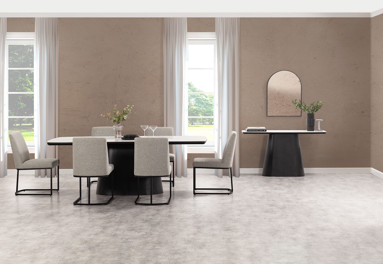 DORVAL 7 PIECE DINING SUITE WITH NEVIS CHAIRS WHITE / GREY