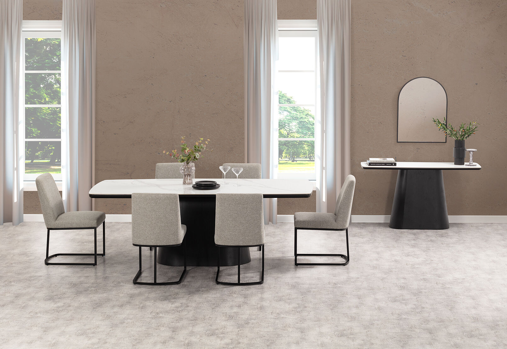 DORVAL 7 PIECE DINING SUITE WITH NEVIS CHAIRS WHITE / GREY