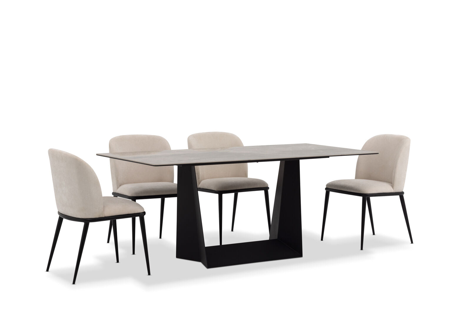 MILAS 7 PIECE DINING SUITE WITH CEDRIC DINING CHAIRS. CREAM/GREY
