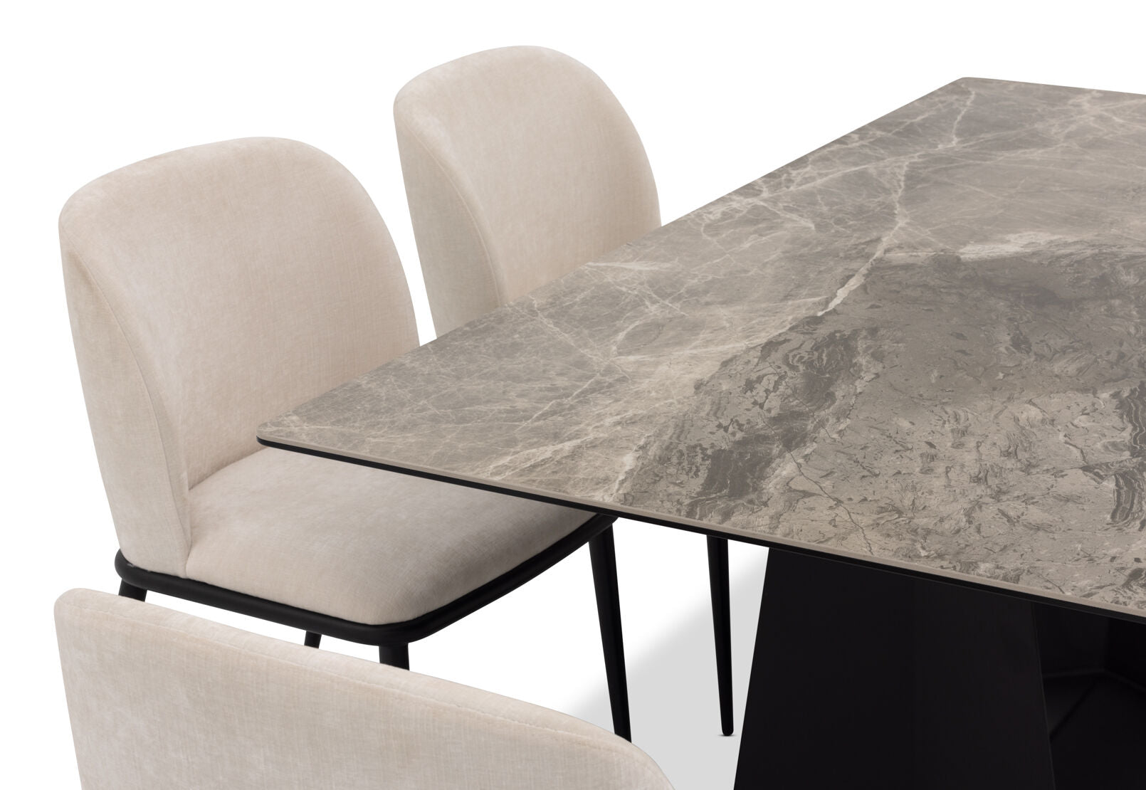 MILAS 7 PIECE DINING SUITE WITH CEDRIC DINING CHAIRS. CREAM/GREY