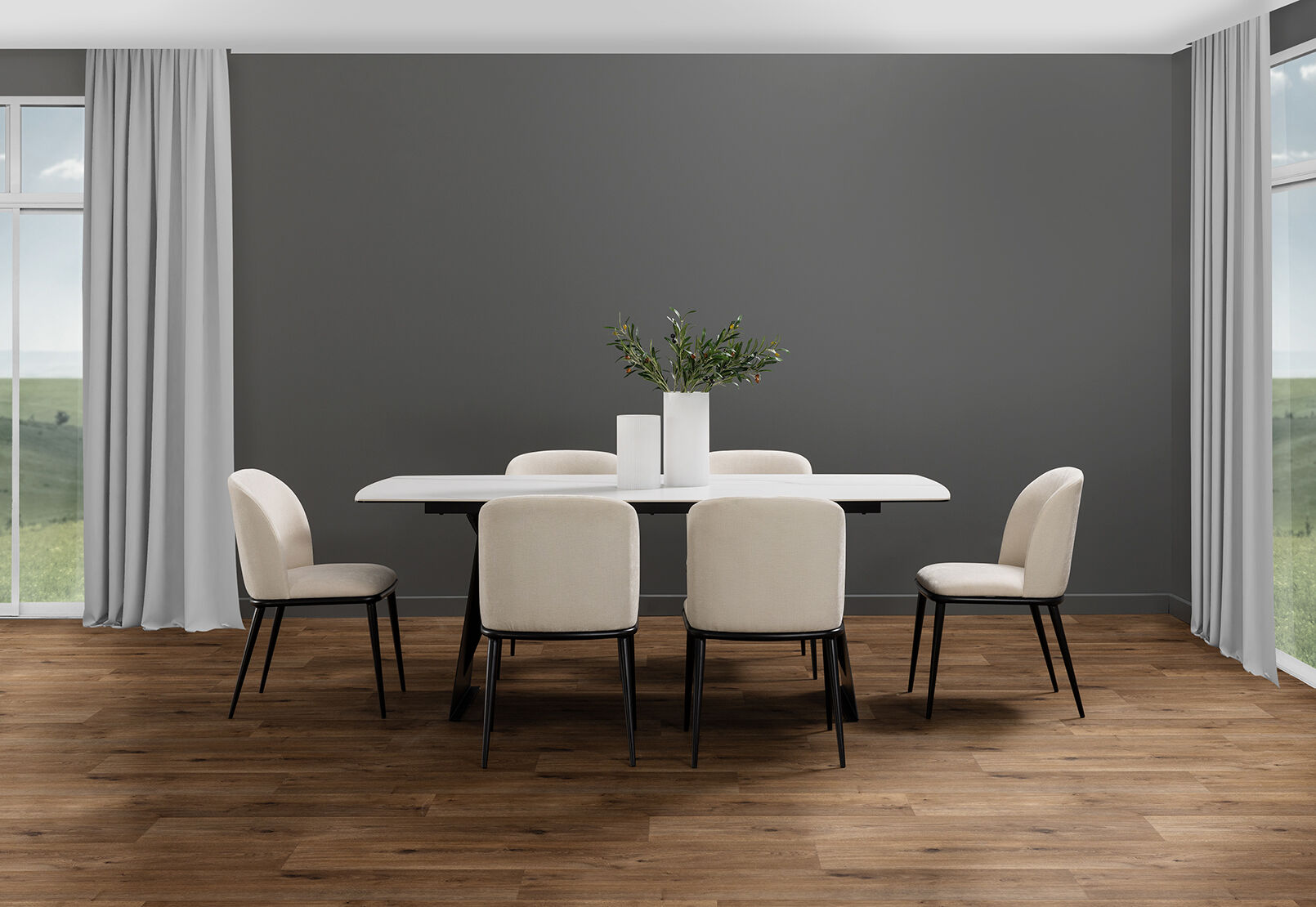 MACKINLEY 7 PIECE DINING SUITE WITH CEDRIC DINING CHAIRS CREAM/WHITE