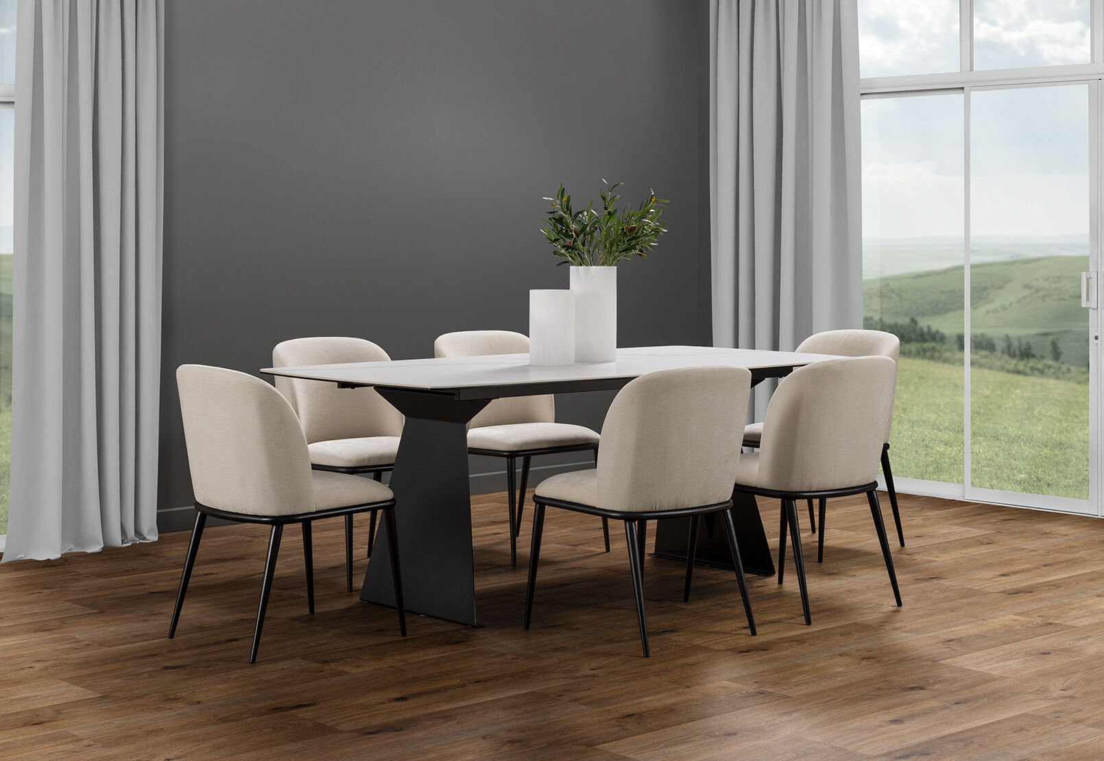 MACKINLEY 7 PIECE DINING SUITE WITH CEDRIC DINING CHAIRS CREAM/WHITE