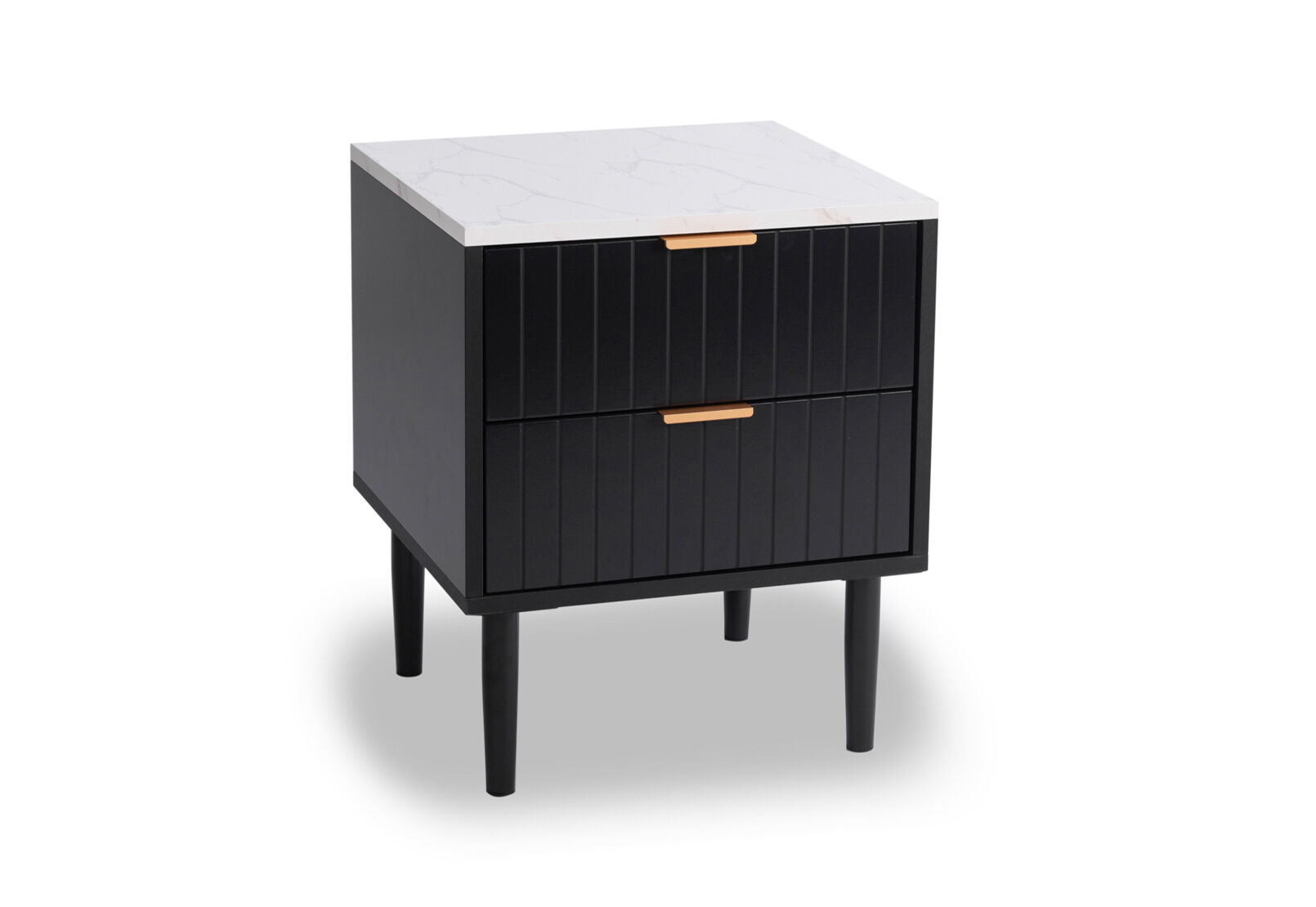 SHAW 2 DRAWER BEDSIDE BLACK/MARBLE