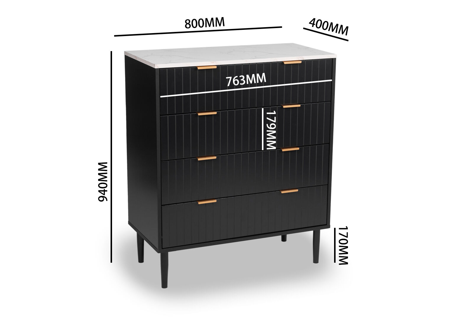 SHAW 4 DRAWER TALL CHEST BLACK/MARBLE