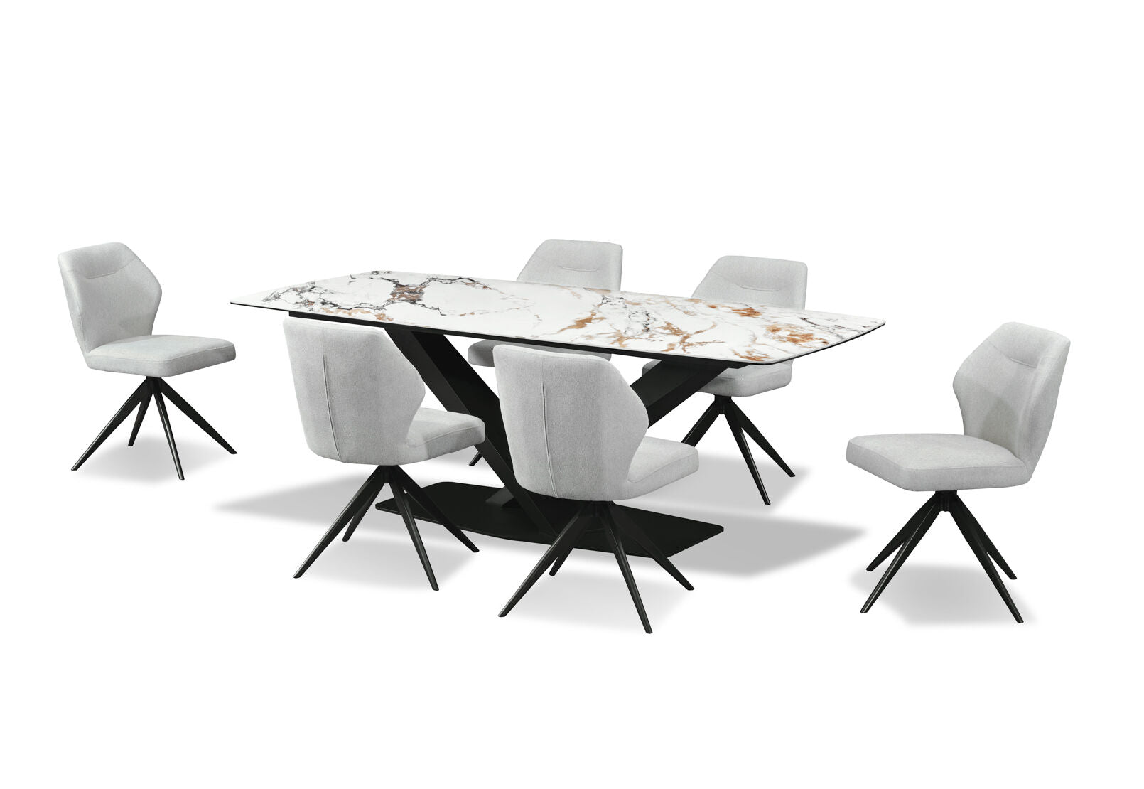 LEGANA 7 PIECE DINING SUITE WITH ALDRIC DINING CHAIRS MARBLE/GREY