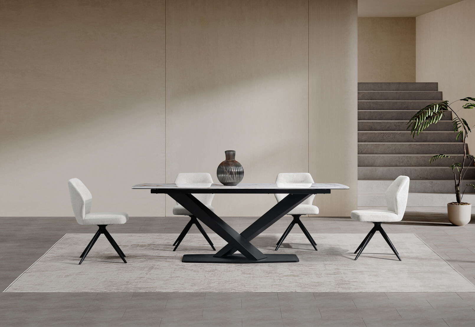 LEGANA 7 PIECE DINING SUITE WITH ALDRIC DINING CHAIRS MARBLE/GREY
