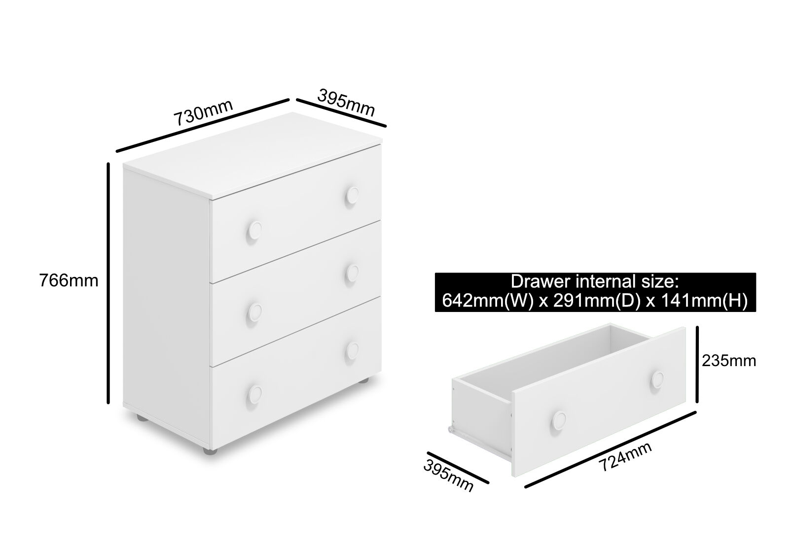 WHEELER 3 DRAWER TALL CHEST WHITE