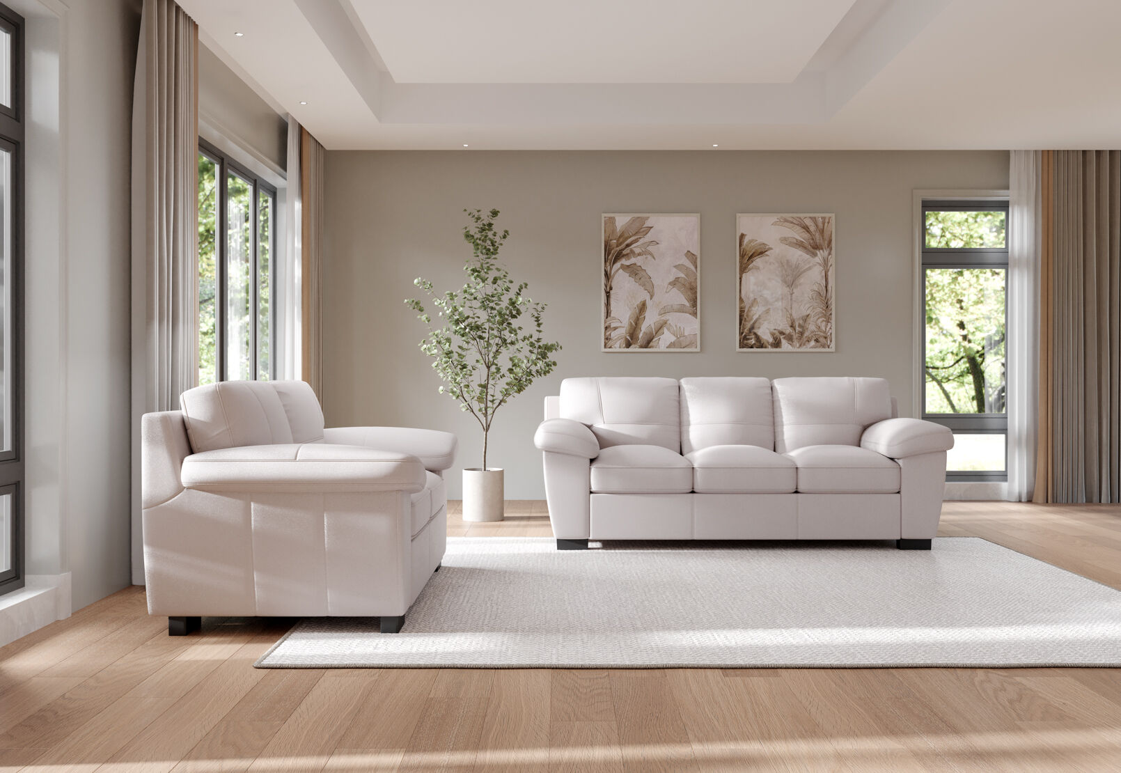 PERSEUS LEATHER 2 SEATER SOFA LIGHT GREY