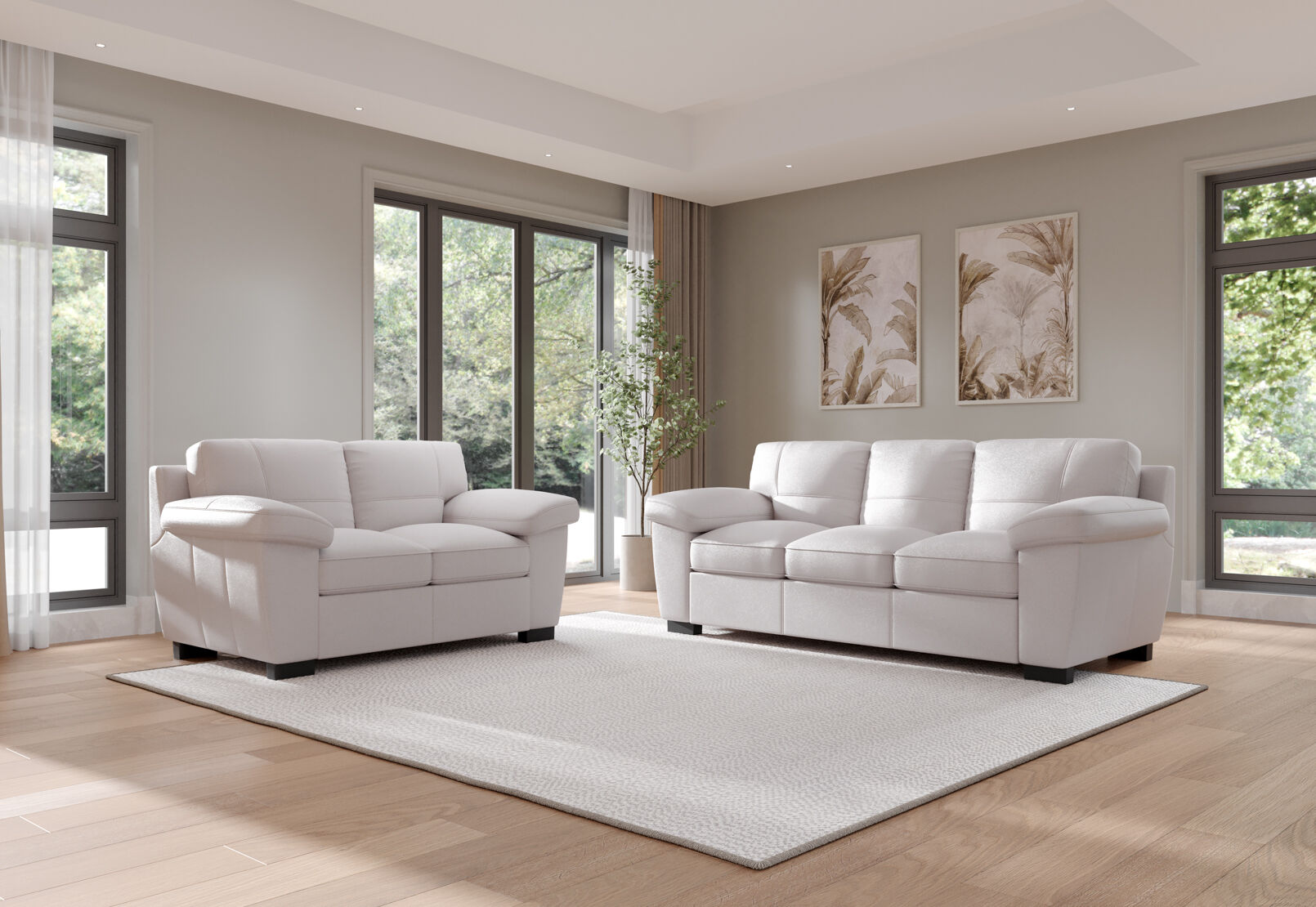 PERSEUS LEATHER 2 SEATER SOFA LIGHT GREY